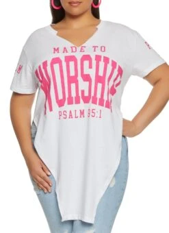 Plus Size Made To Worship Hanky Hem Graphic Tee