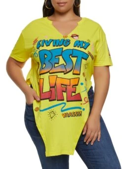 Plus Size Living My Best Life Hanky Hem Graphic Tee