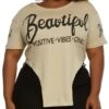 Plus Size Beautiful Positive Hanky Hem Graphic Tee