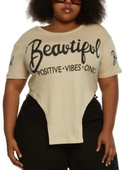 Plus Size Beautiful Positive Hanky Hem Graphic Tee