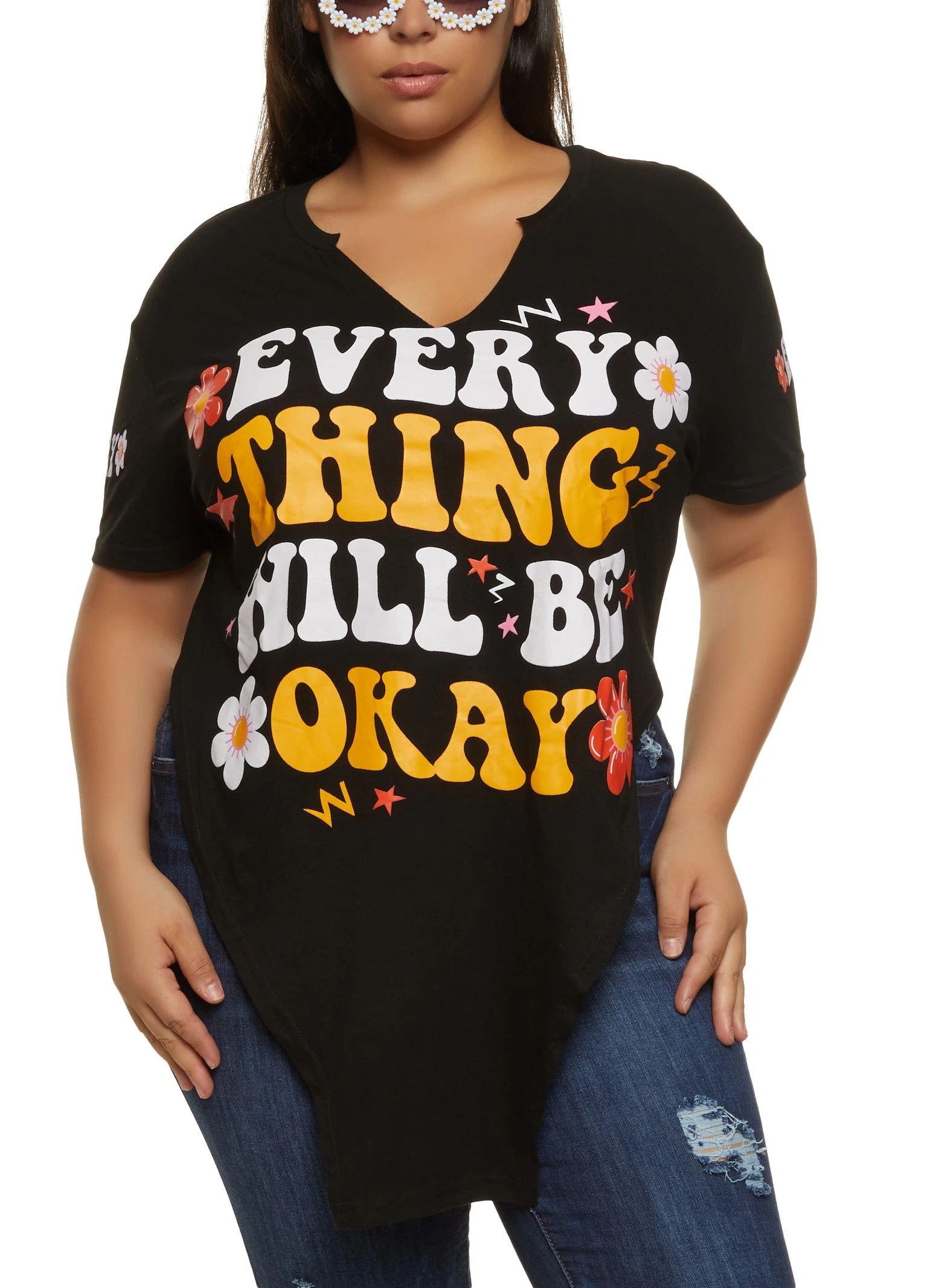 Plus Size Everything Will Be Okay Hanky Hem Graphic Tee