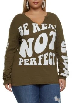 Plus Size Be Real Not Perfect Long Sleeve Tee
