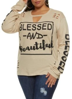 Plus Size Laser Cut Blessed And Beautiful Graphic Tee