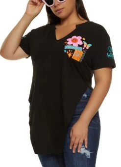 Plus Size Choose Happiness Hanky Hem Graphic Tee