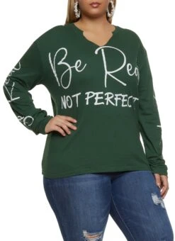Plus Size Be Real Not Perfect Long Sleeve Graphic Tee