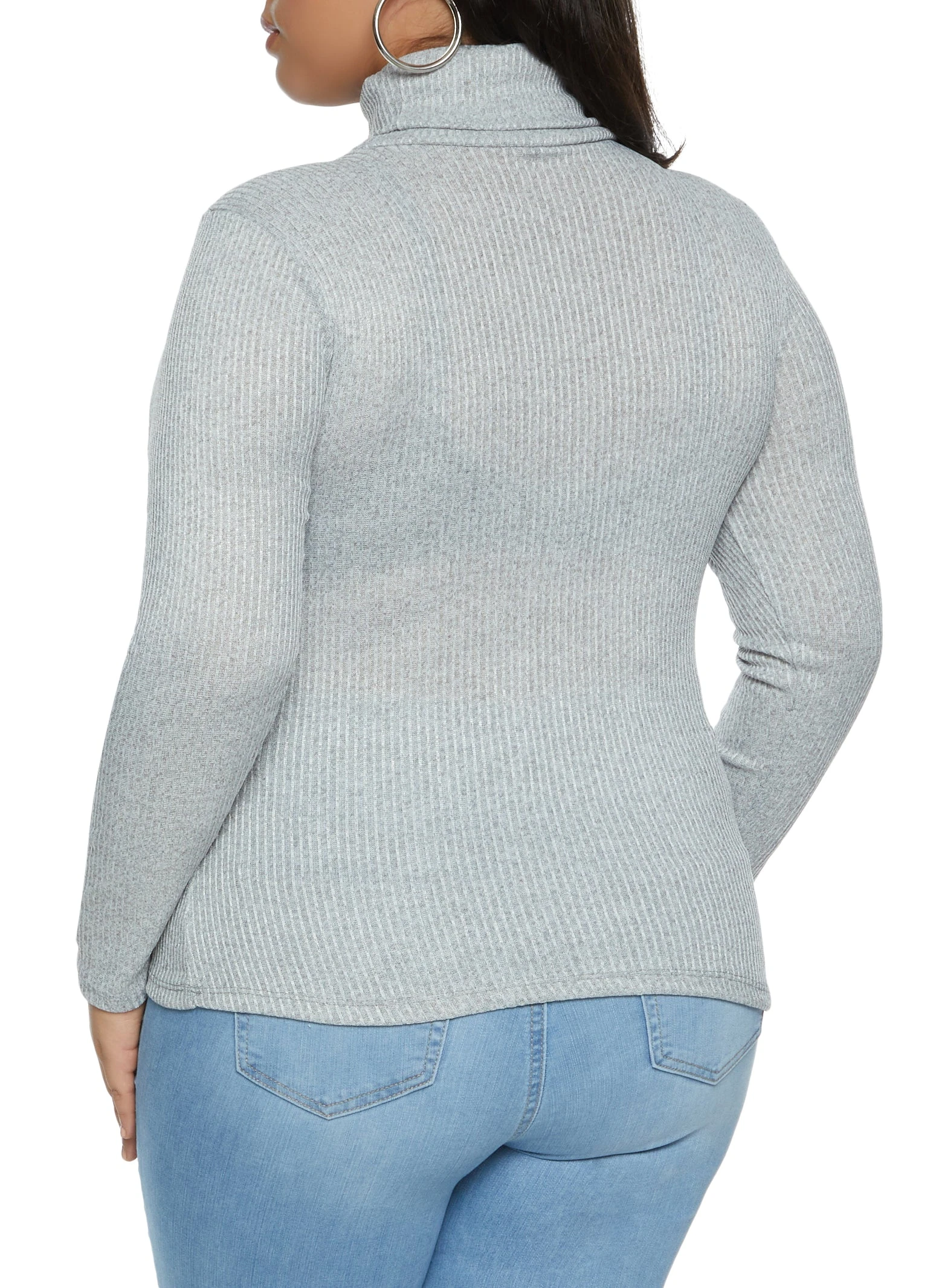 Plus Size Ribbed Knit Turtleneck Long Sleeve Top - Image 2