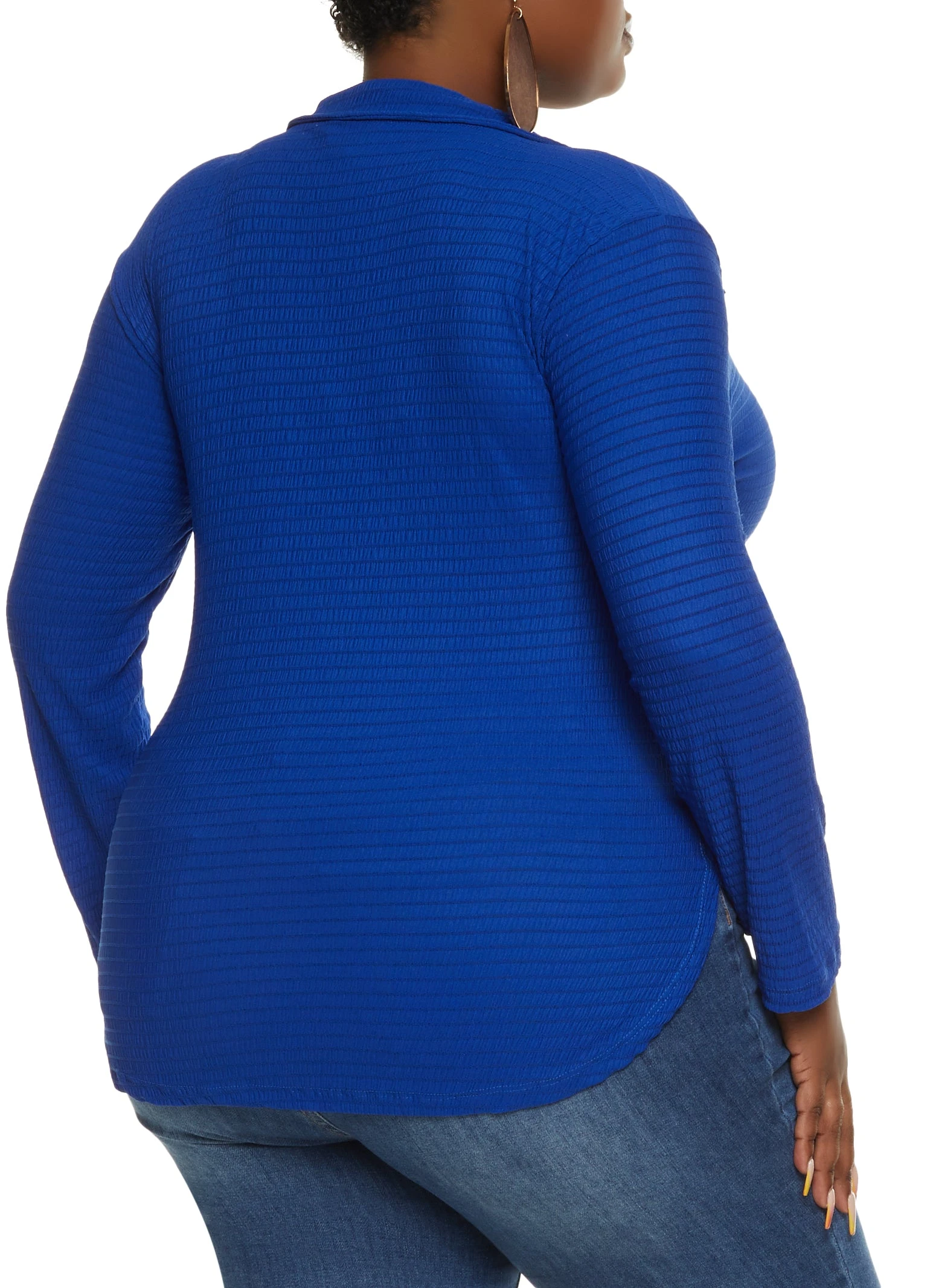 Plus Size Smocked Button Front Long Sleeve Shirt - Image 2