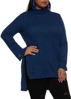 Plus Size Solid Waffle Knit Tunic Top