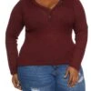 Plus Size Waffle Knit Faux Button Detail Henley Top