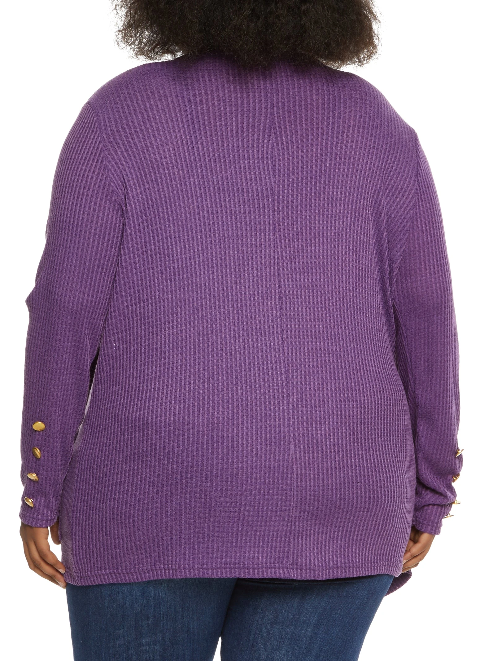 Plus Size Waffle Knit Open Front Cardigan - Image 2