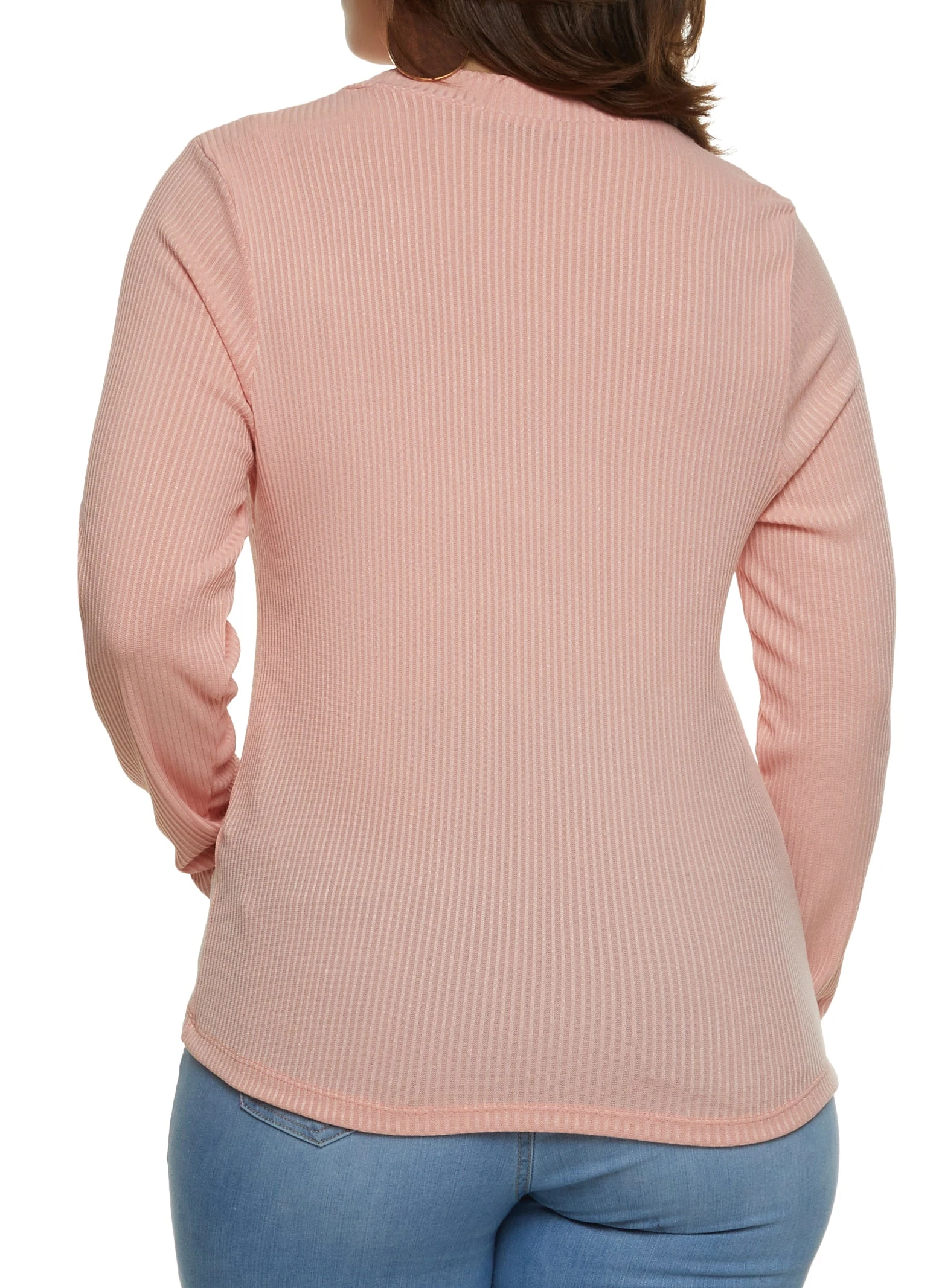 Plus Size Faux Button V Neck Top - Image 2