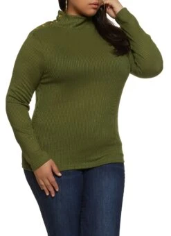 Plus Size Mock Neck Faux Button Top