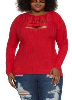 Plus Size Laser Cut Open Back High Low Top