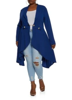 Plus Size Chain Button High Low Blazer