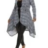 Plus Size Plaid Chain Button High Low Blazer
