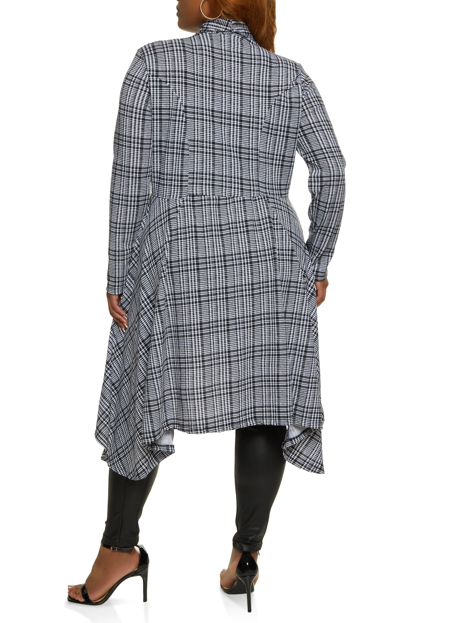 Plus Size Plaid Chain Button High Low Blazer - Image 2