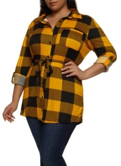 Plus Size Plaid Button Front Shirt