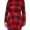 Plus Size Buffalo Plaid Mock Neck Peplum Top