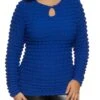 Plus Size Bubble Knit Keyhole Long Sleeve Top