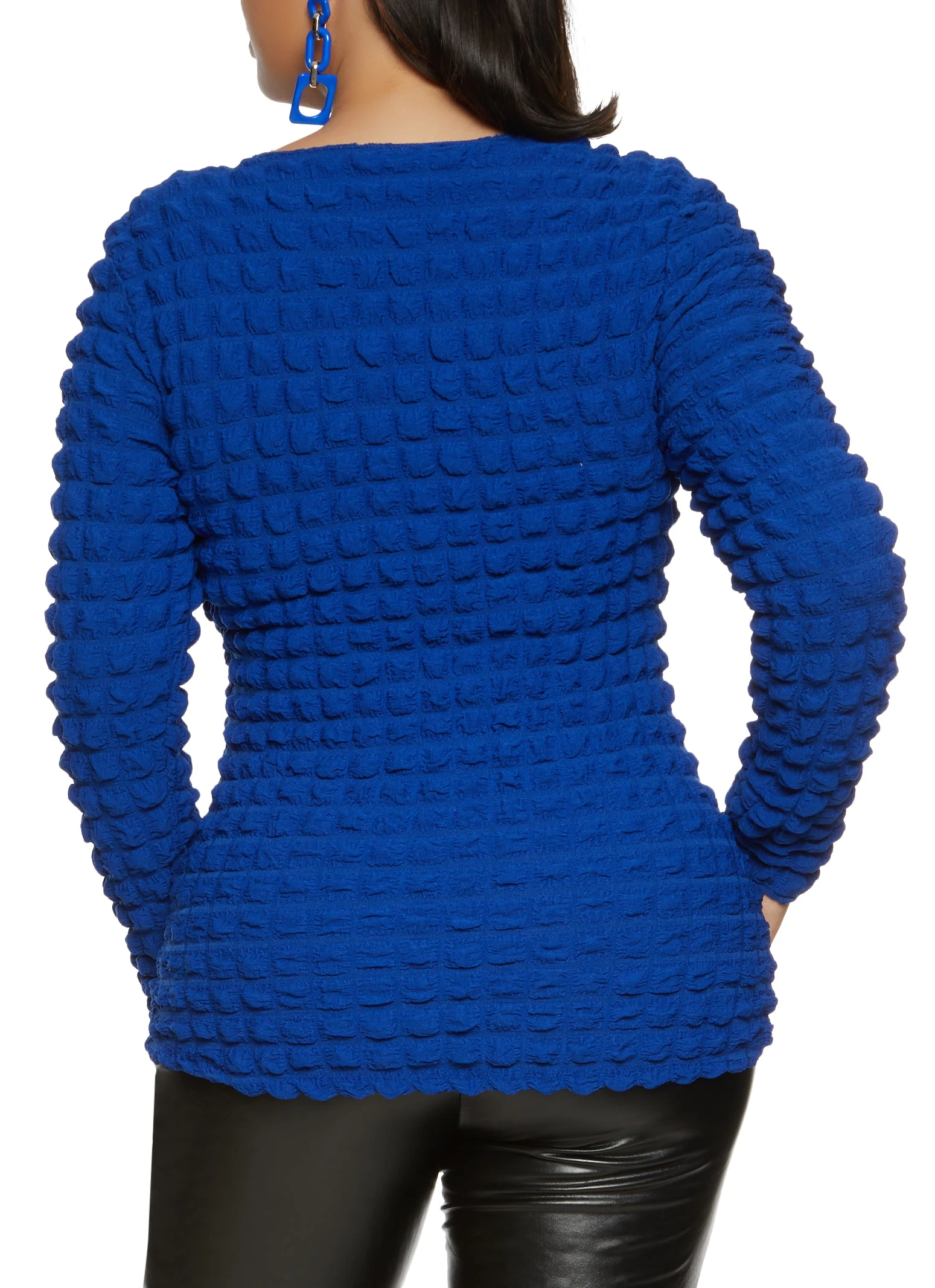 Plus Size Bubble Knit Keyhole Long Sleeve Top - Image 2