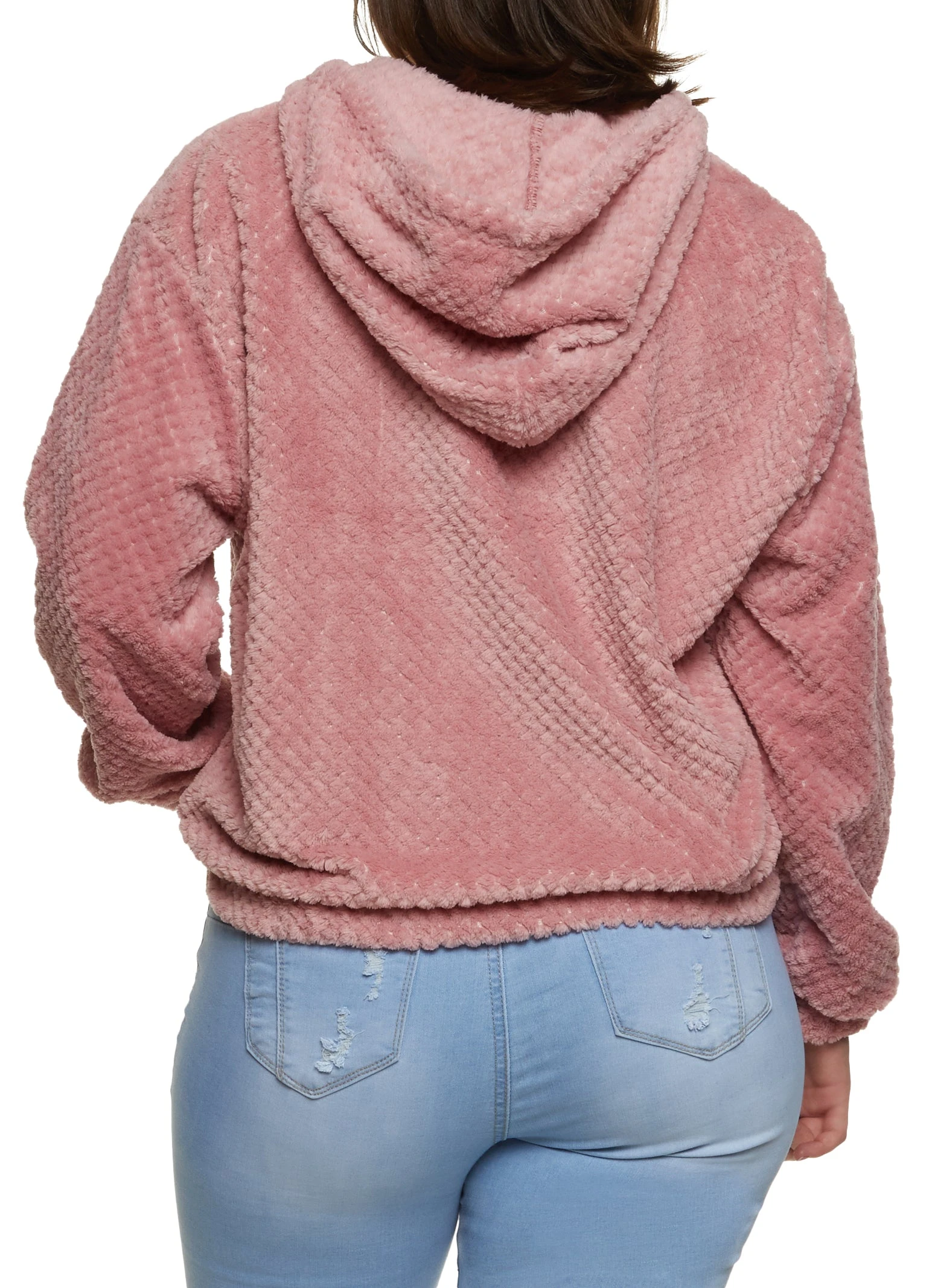 Plus Size Faux Fur Zip Front Hoodie - Image 2