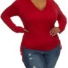 Ambiance Plus Size Faux Wrap Ruched Side Top
