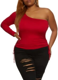Ambiance Plus Size Ruched One Shoulder Top