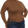 Ambiance Plus Size Mock Neck Side Tie Long Sleeve Top