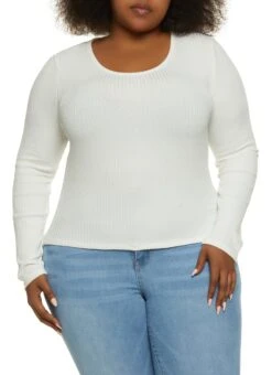 Ambiance Plus Size Ribbed Scoop Neck Long Sleeve Top