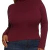 Plus Size Solid Mock Neck Long Sleeve Tee
