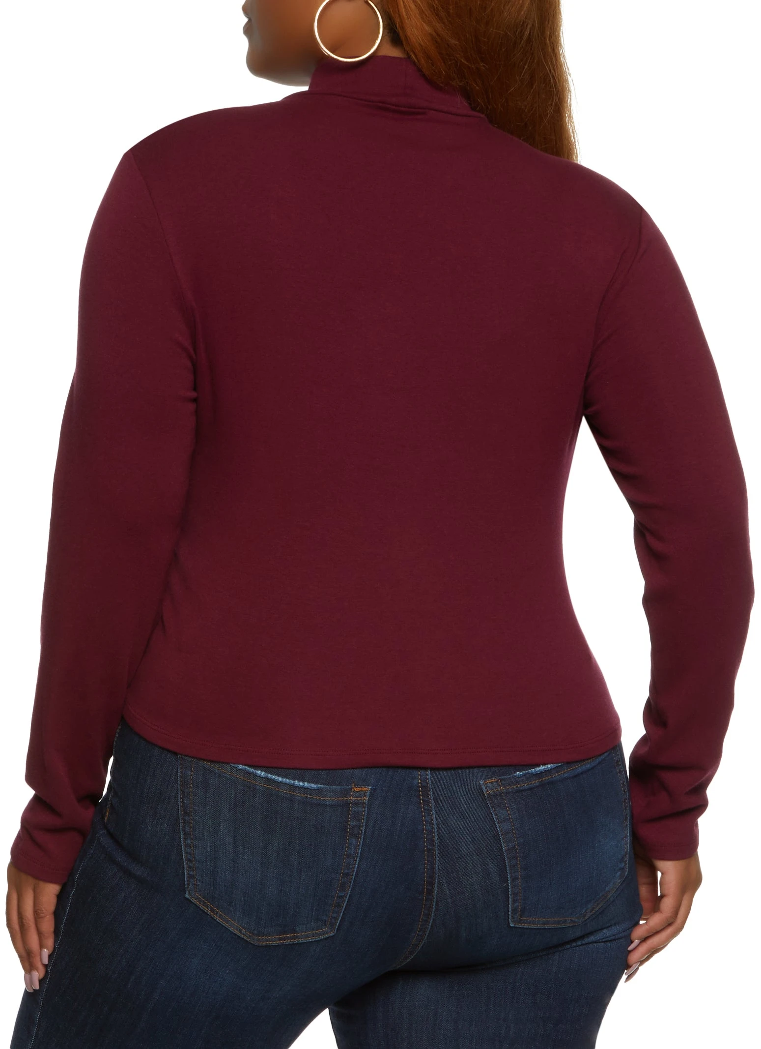Plus Size Solid Mock Neck Long Sleeve Tee - Image 2