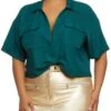 Plus Size Crepe Knit Twist Front Pocket Shirt