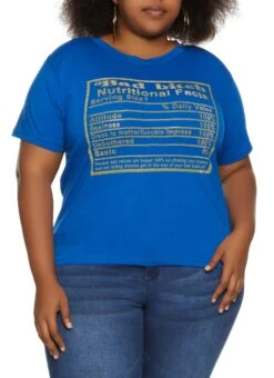 Plus Size Nutritional Facts Rhinestone Graphic Tee