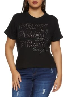 Plus Size Rhinestone Pray Through It Graphic Tee