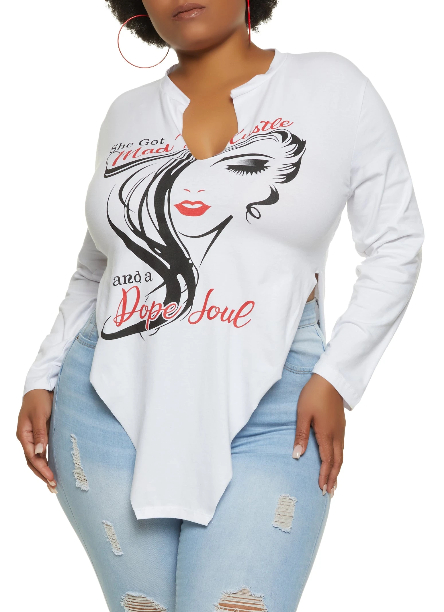 Plus Size Dope Soul Hanky Hem Long Sleeve Graphic Tee