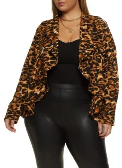 Plus Size Leopard Open Front Cardigan