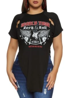 Plus Size Safety Pin Detail World Tour Graphic Tee