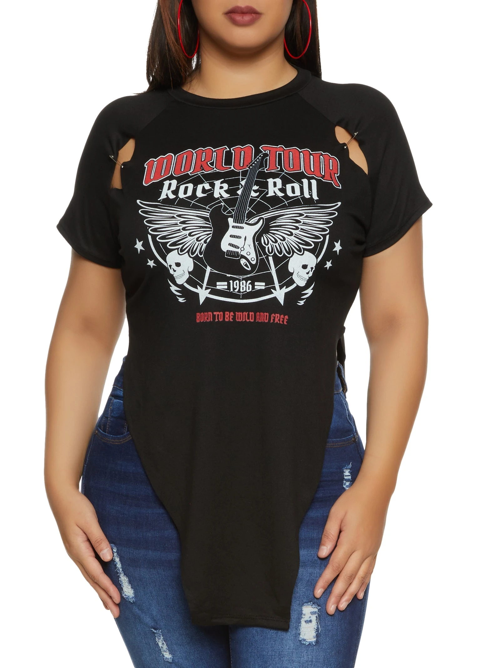 Plus Size Safety Pin Detail World Tour Graphic Tee