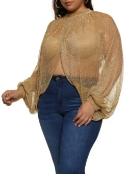 Plus Size Lurex Tie Back Split Hem Top