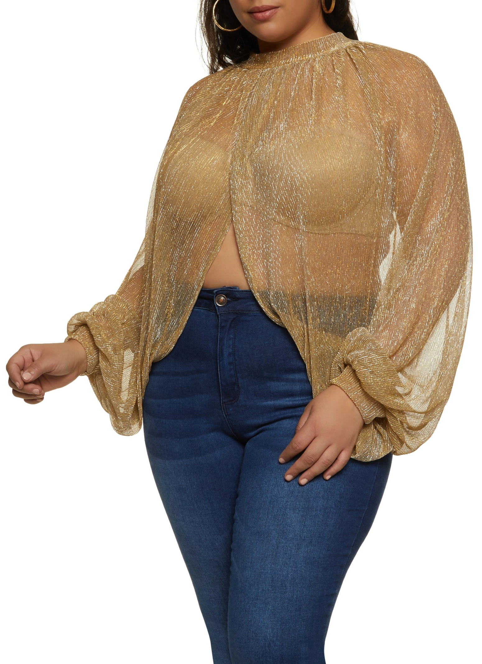 Plus Size Lurex Tie Back Split Hem Top