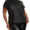 Plus Size Faux Leather Smocked Neck Top