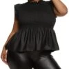 Plus Size Faux Leather Smocked Peplum Top