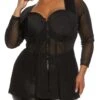 Plus Size Mesh Long Sleeve Zip Front Top