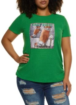 Plus Size Waffle Knit New York Patch Graphic Tee