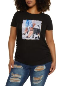Plus Size Rhinestone Heel Patch Graphic Tee