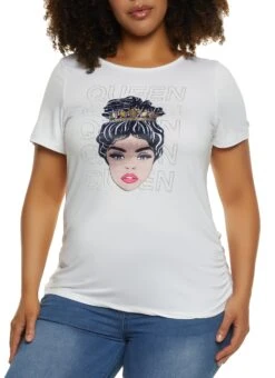Plus Size Rhinestone Queen Ruched Graphic Tee