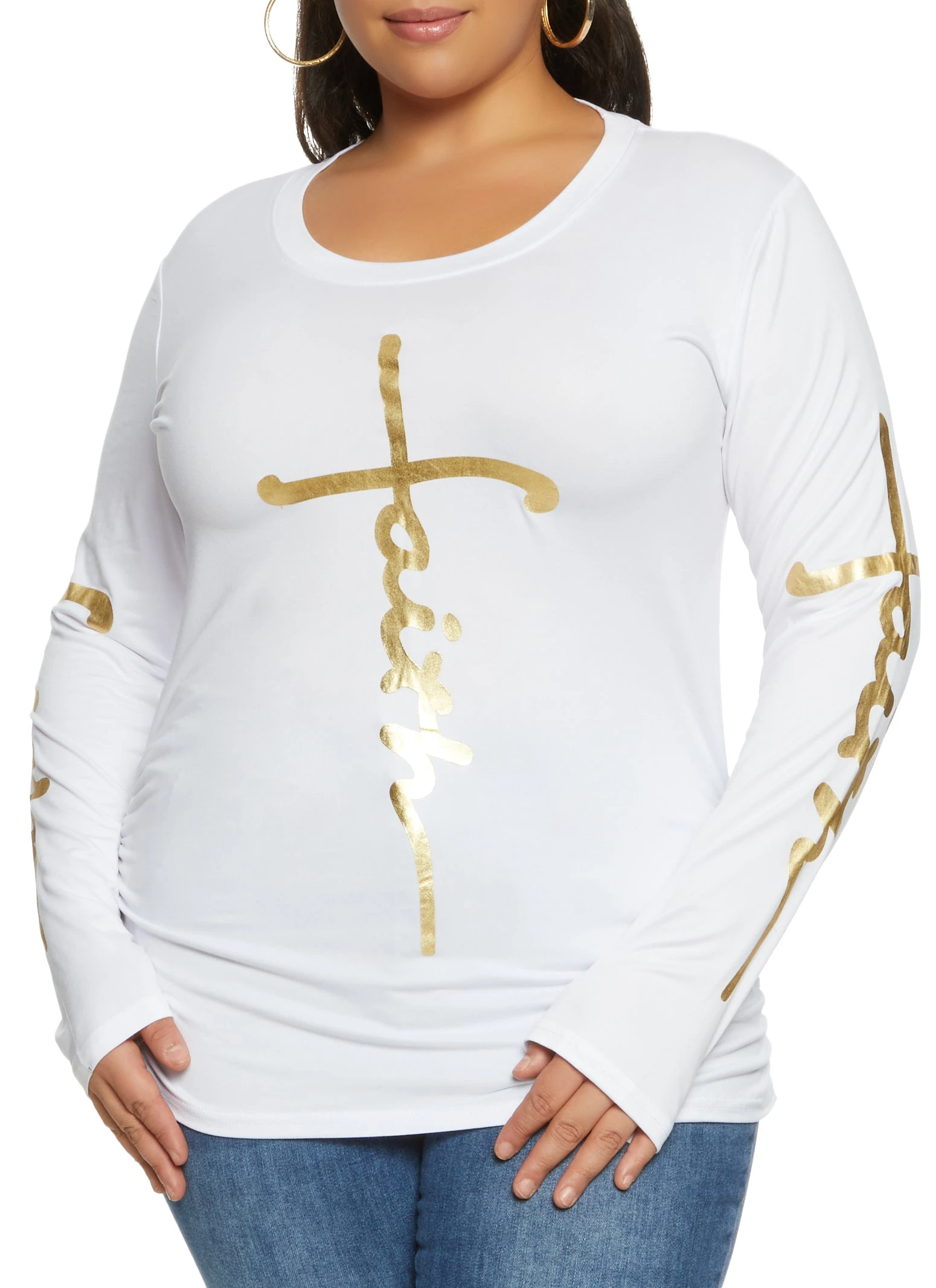 Plus Size Faith Foil Screen Long Sleeve Top