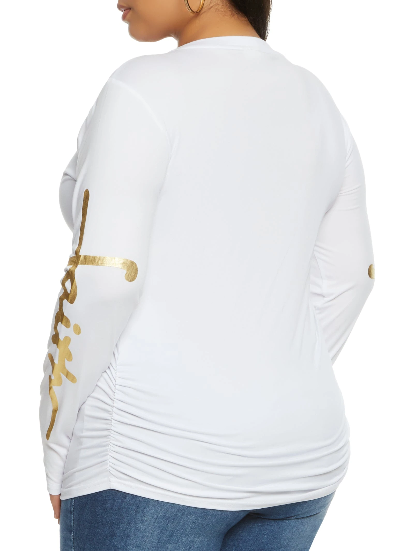 Plus Size Faith Foil Screen Long Sleeve Top - Image 2