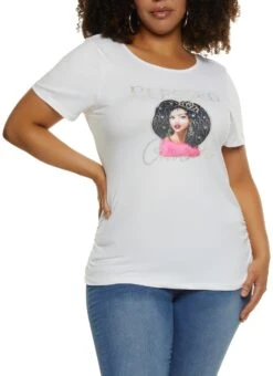Plus Size Rhinestone Blessed Queen Graphic Tee
