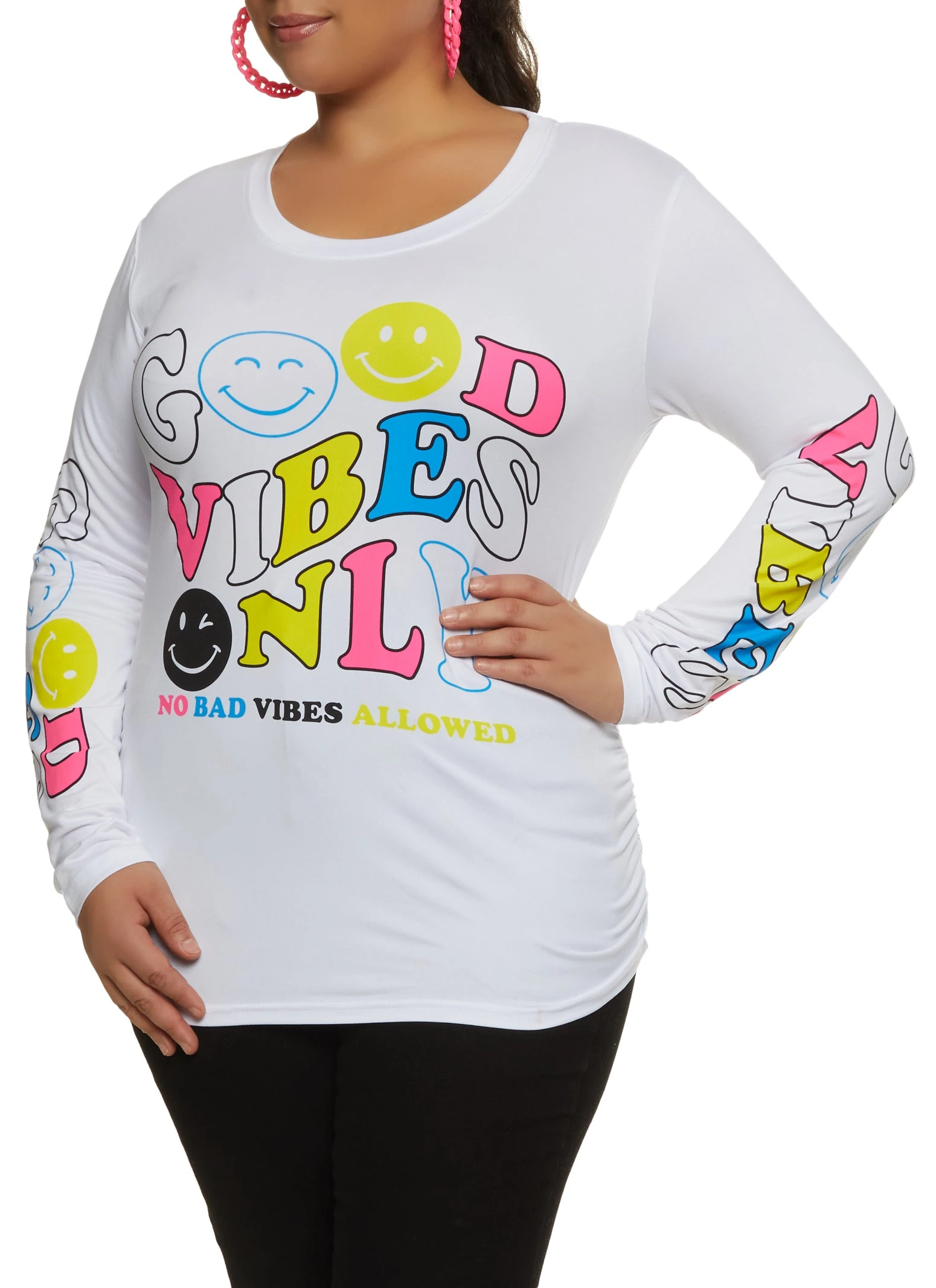 Plus Size Good Vibes Only Long Sleeve Tee